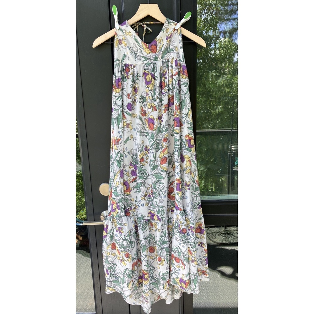 Bucketlist Floral Botanical Halter Maxi Dress S Smocked Tiered Boho Cottagecore